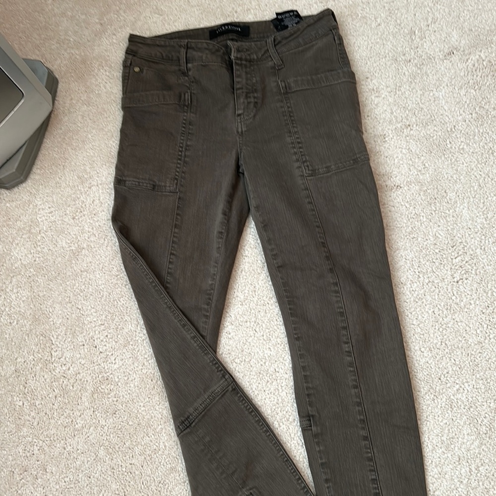 Dark Green slacks/jeans.